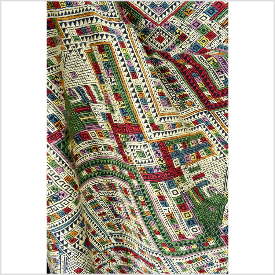 Psychedelic 100% silk runner tapestry Laos Tai Lue boho textile, handwoven and hand spun silk, natural organic dye tribal ethnic decor RB109