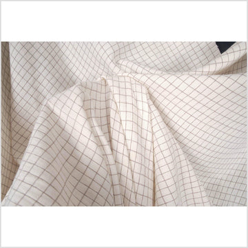 Quilted, soft cotton fabric, neutral off-white with brown grid pattern, flannel hand feel, Thailand craft supply PHA35