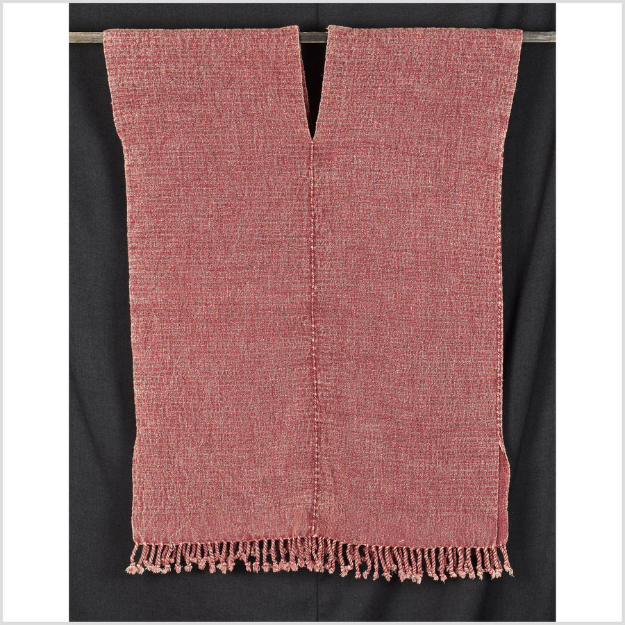 Red gray natural organic dye cotton, handwoven tribal textile, Karen Hmong fabric, Thai bohemian throw PO25
