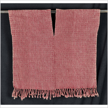 Red gray natural organic dye cotton, handwoven tribal textile, Karen Hmong fabric, Thai bohemian throw PO26