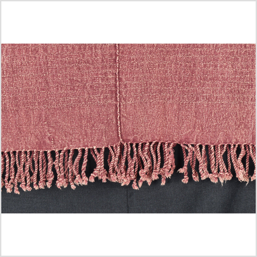 Red gray natural organic dye cotton, handwoven tribal textile, Karen Hmong fabric, Thai bohemian throw PO27