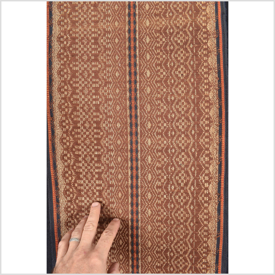 Reddish brown Chin tribal textile home decor boho blanket, cotton and hemp hand woven table runner ethnic wall art tapestry VV89