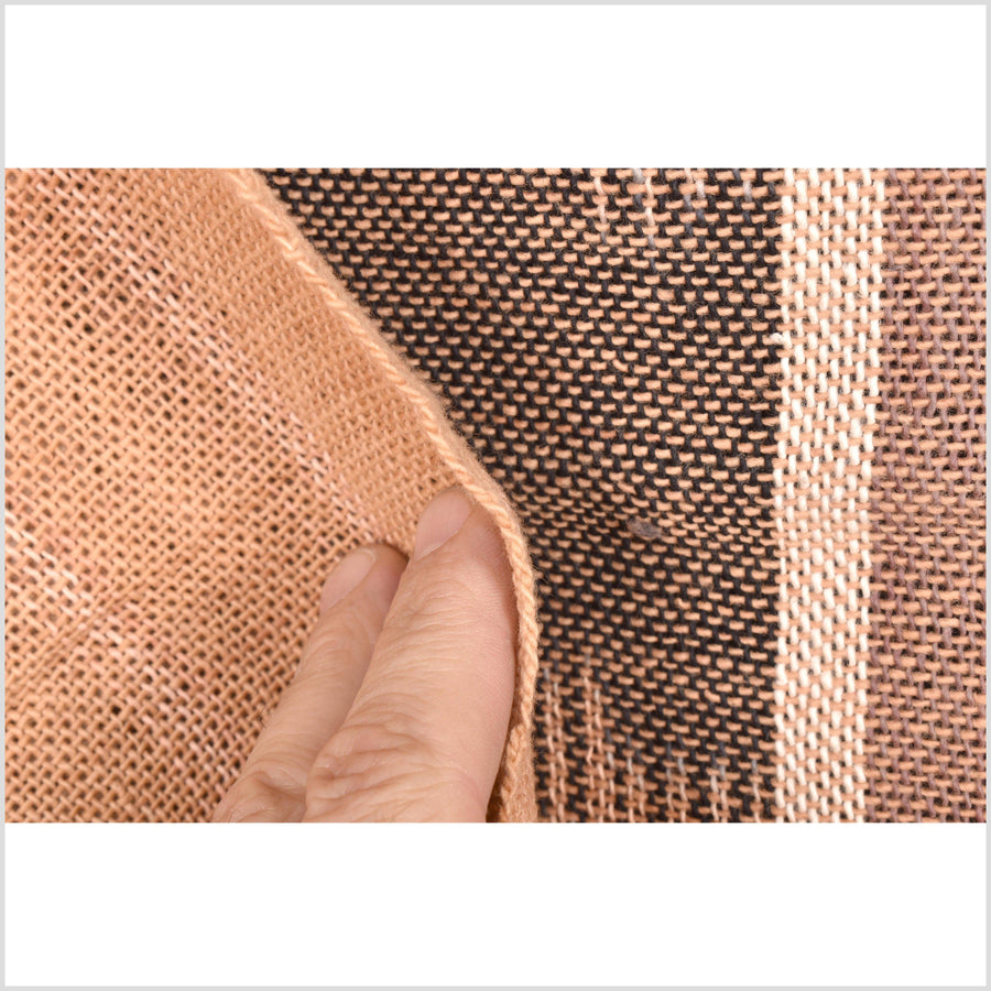 Rose gold, blush brown, dark brown, white, thick yarn, loose weave, handwoven cotton fabric PHA146