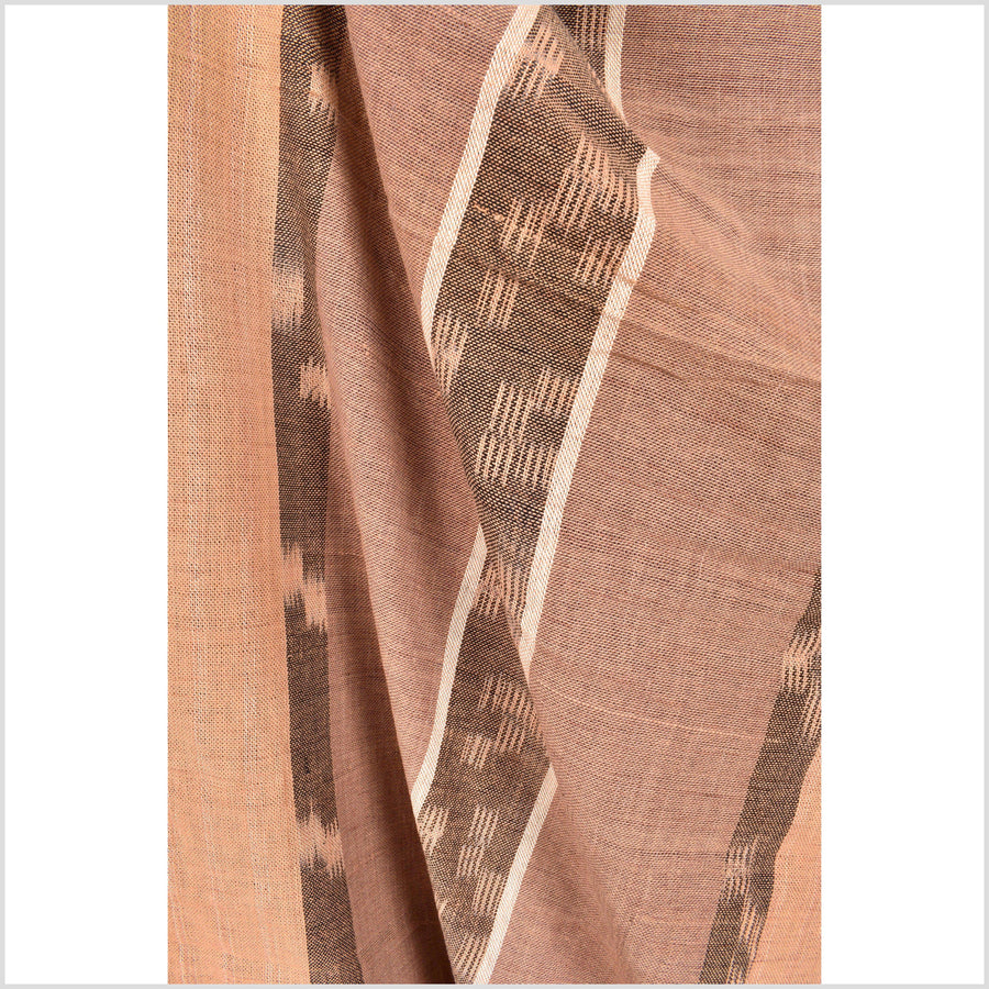 Rose gold, blush brown, dark brown, white, thick yarn, loose weave, handwoven cotton fabric PHA146
