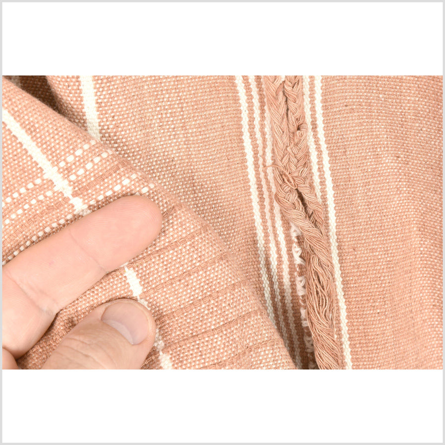 Rust blush camel, handwoven tribal textile, Karen Hmong textured striped cotton fabric, Thai bohemian neutral tunic, ethnic decor PO113 LGT