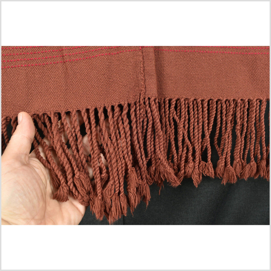 Rust, copper brown cotton tunic, handwoven tribal textile, Karen Hmong fabric, Thai bohemian throw AW31