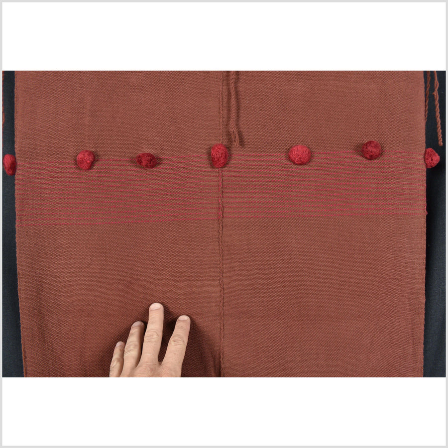 Rust, copper brown cotton tunic, handwoven tribal textile, Karen Hmong fabric, Thai bohemian throw AW31