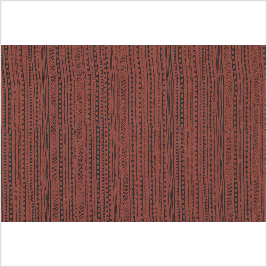 Rust copper brown textured cotton fabric, heavy weight and thick, mud cloth style black screen print in neutral earth-tone color PHA198