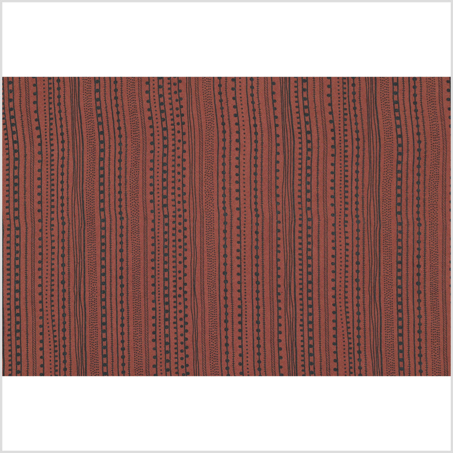 Rust copper brown textured cotton fabric, heavy weight and thick, mud cloth style black screen print in neutral earth-tone color PHA198