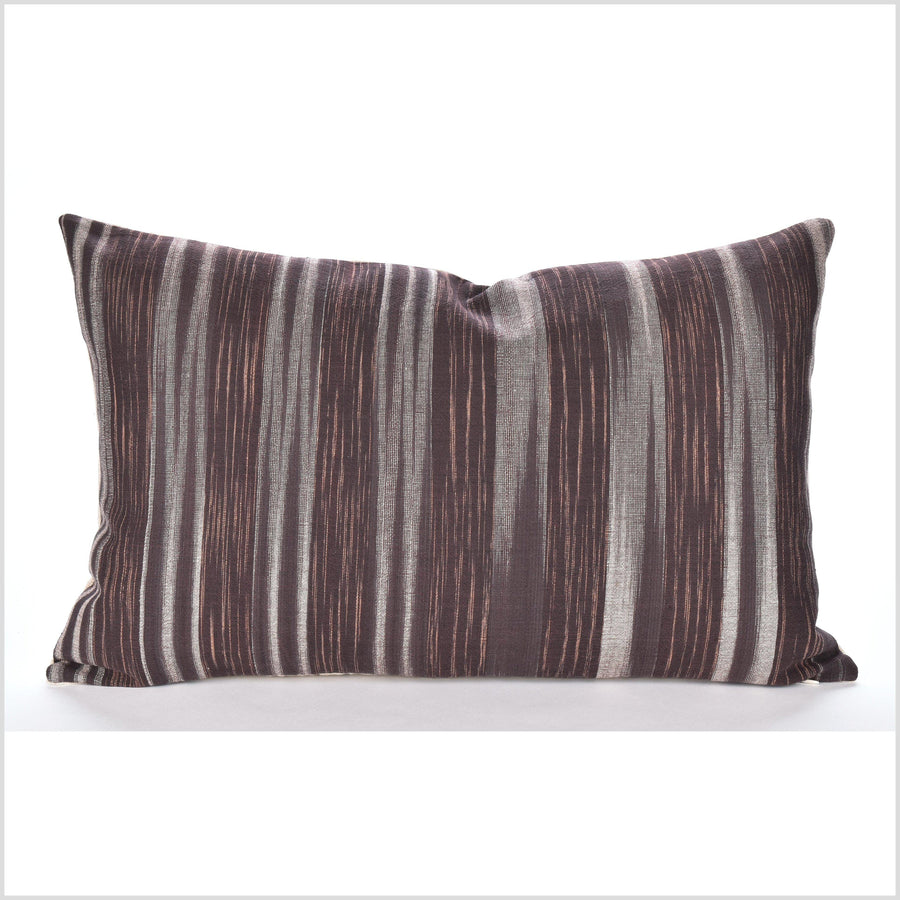 Rust, gray, brown jungle stripe, natural organic dye cushion, tribal ethnic pillow, Hmong hilltribe 22 inches, handwoven cotton, PP81