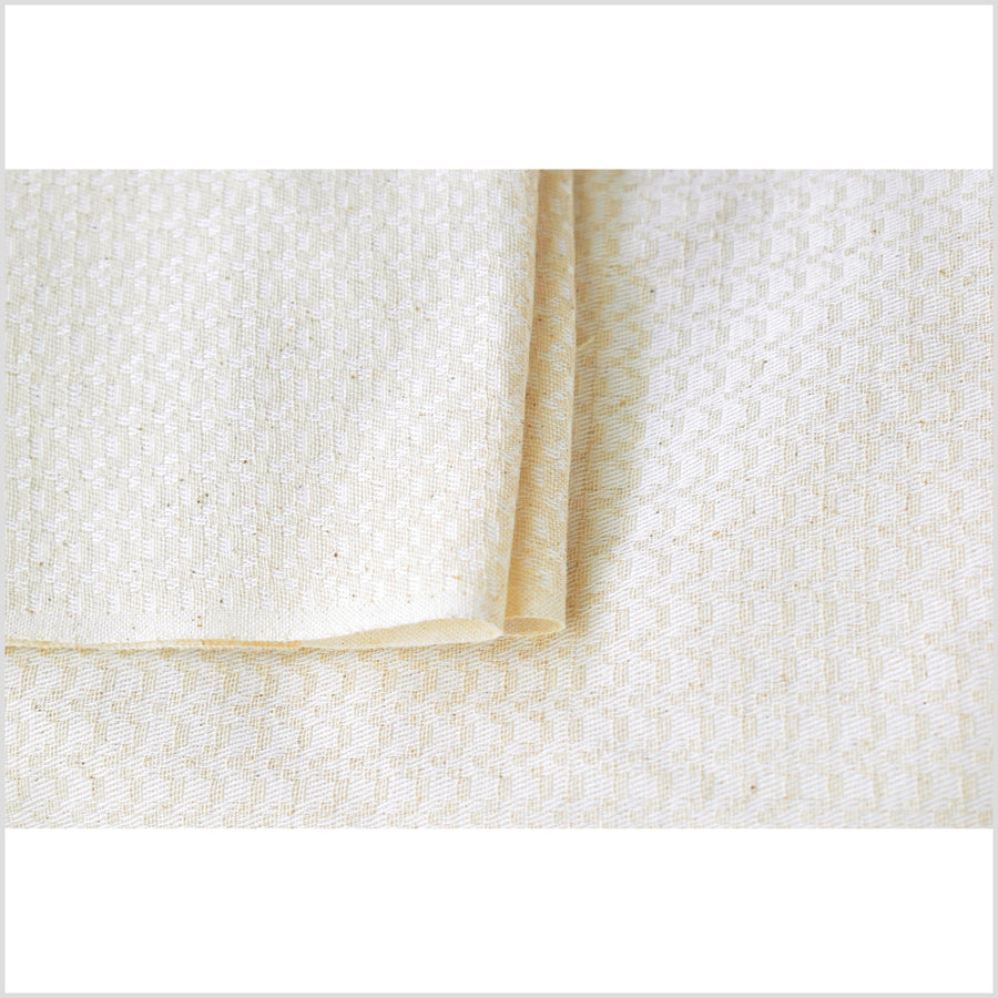 Rustic and neutral white and beige pattern woven cotton fabric by the yard, tight weave, durable, textured, unbleached, medium weight PHA154