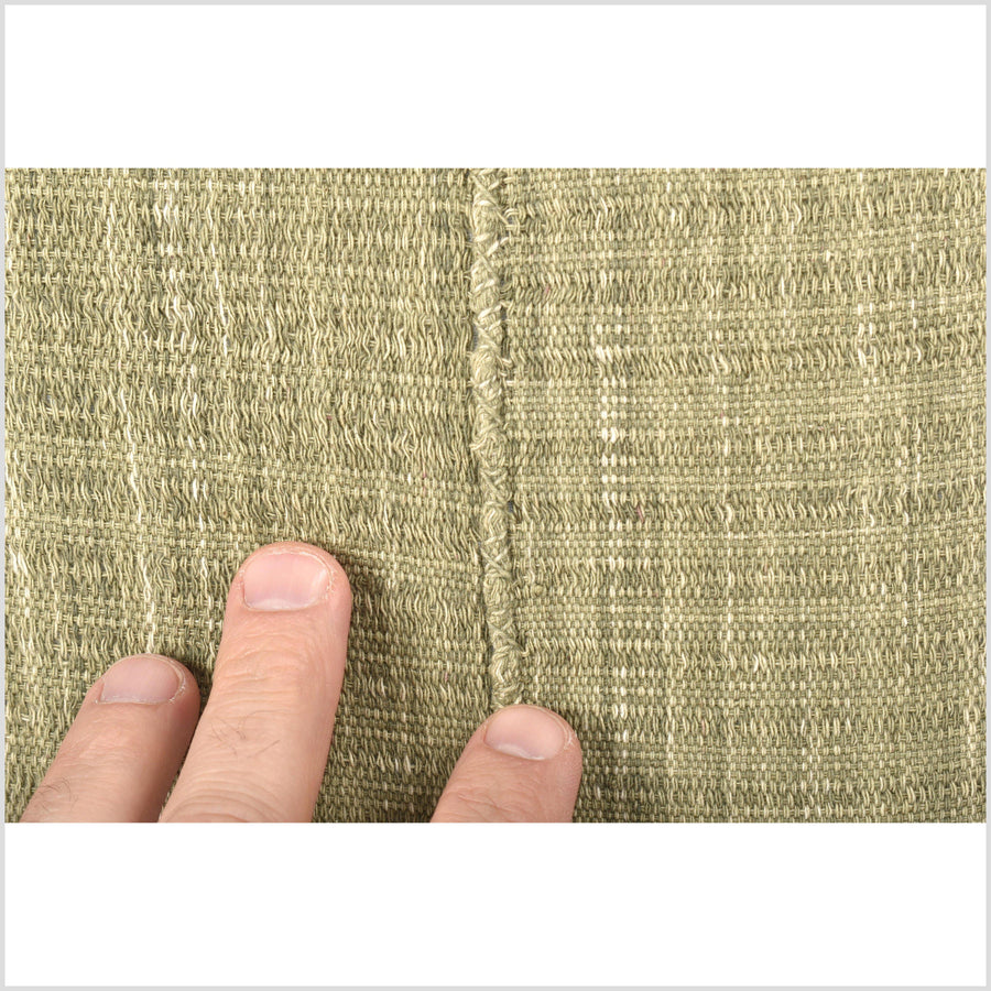 Sage green olive tribal 22 in. square pillow, handwoven cotton, ethnic solid cushion, Hmong neutral, natural organic dye VV91