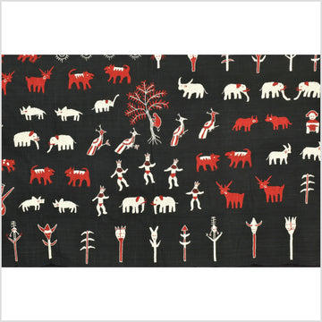 Smokey black red white Naga tribal textile cotton story quilt animal lover hunter's mecca boho hilltribe tapestry Thailand India RB64