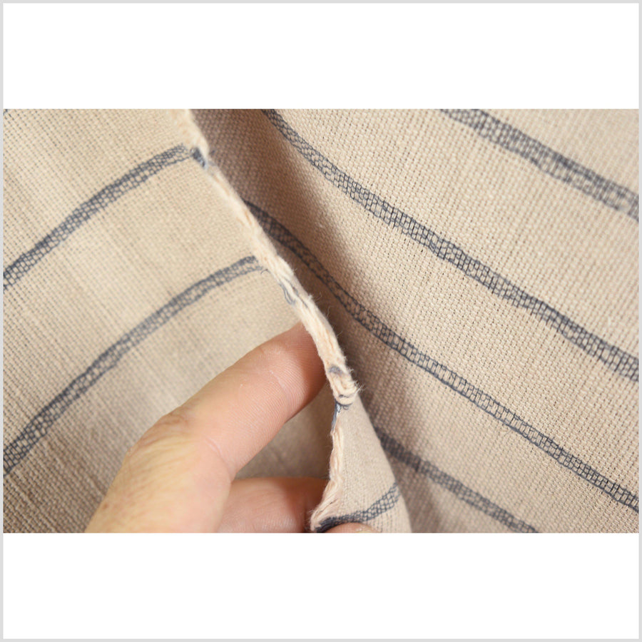 Soft, mocha brown, 100% cotton fabric with horizontal woven black stripes, sold by the yard PHA177