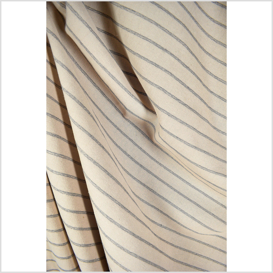 Soft, mocha brown, 100% cotton fabric with horizontal woven black stripes, sold by the yard PHA177