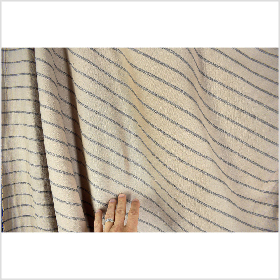 Soft, mocha brown, 100% cotton fabric with horizontal woven black stripes, sold by the yard PHA177