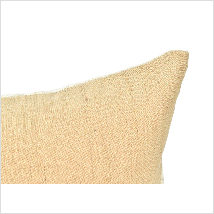 Soft, pale ocher handwoven pillowcase, farmhouse style, rustic cotton organic dyed, minimalist understated cushion, square or lumbar QQ76