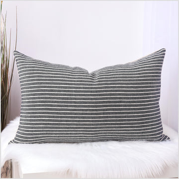 Speckled gray, cream stripes, handwoven cotton throw pillow, thick texture Thailand fabric, lumbar square rectangle decorative cushion YY101