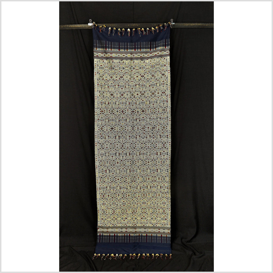Splendid tribal 100% silk runner tapestry Laos Tai Lue textile handwoven hand spun throw, organic natural dye boho ethnic decor RB103