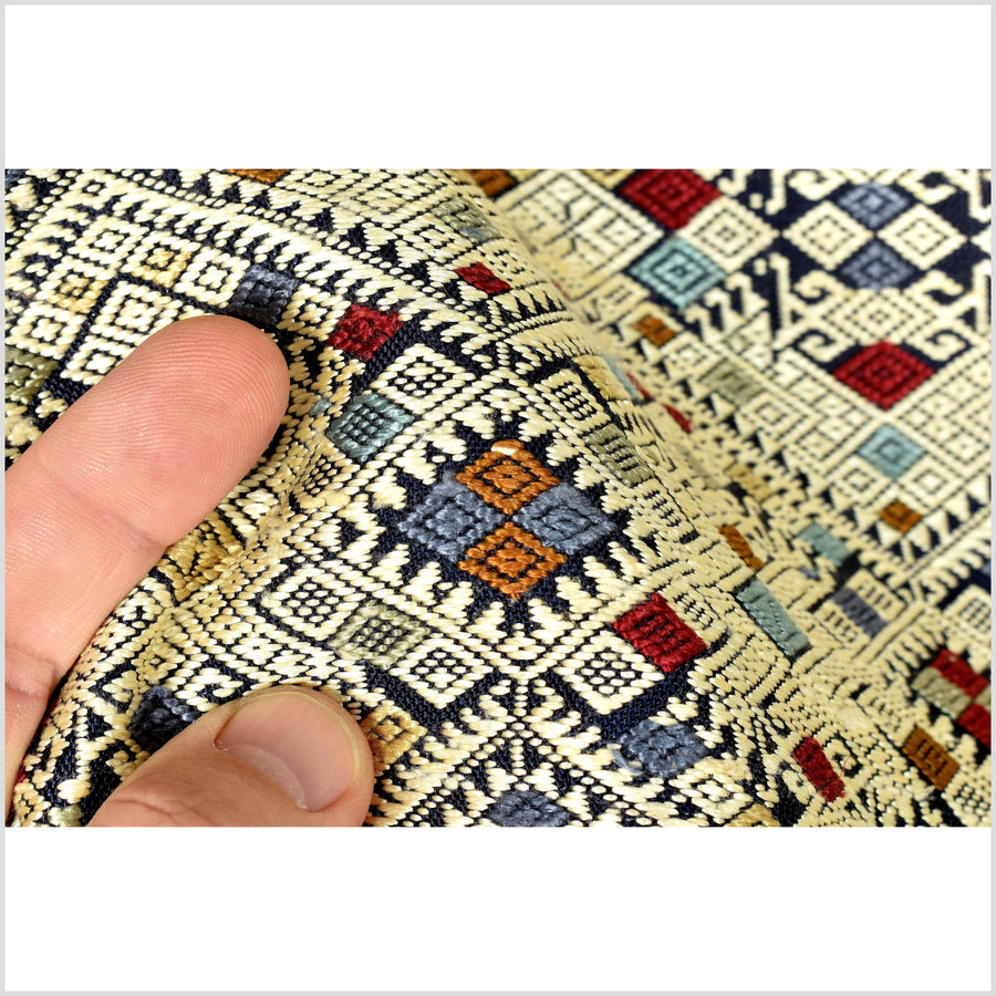 Splendid tribal 100% silk runner tapestry Laos Tai Lue textile handwoven hand spun throw, organic natural dye boho ethnic decor RB103