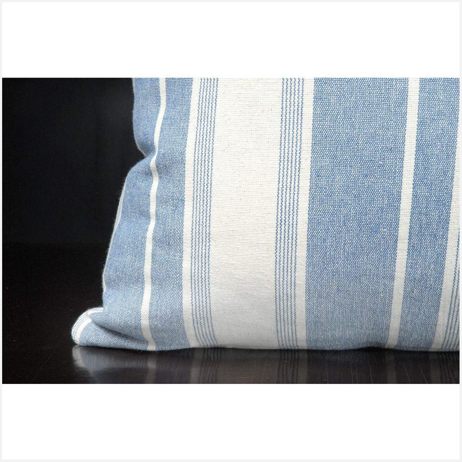 Spring Summer natural cream light blue banded cushion, striped blue cotton canvas throw pillow, French nautical decorative pillow PIZ20