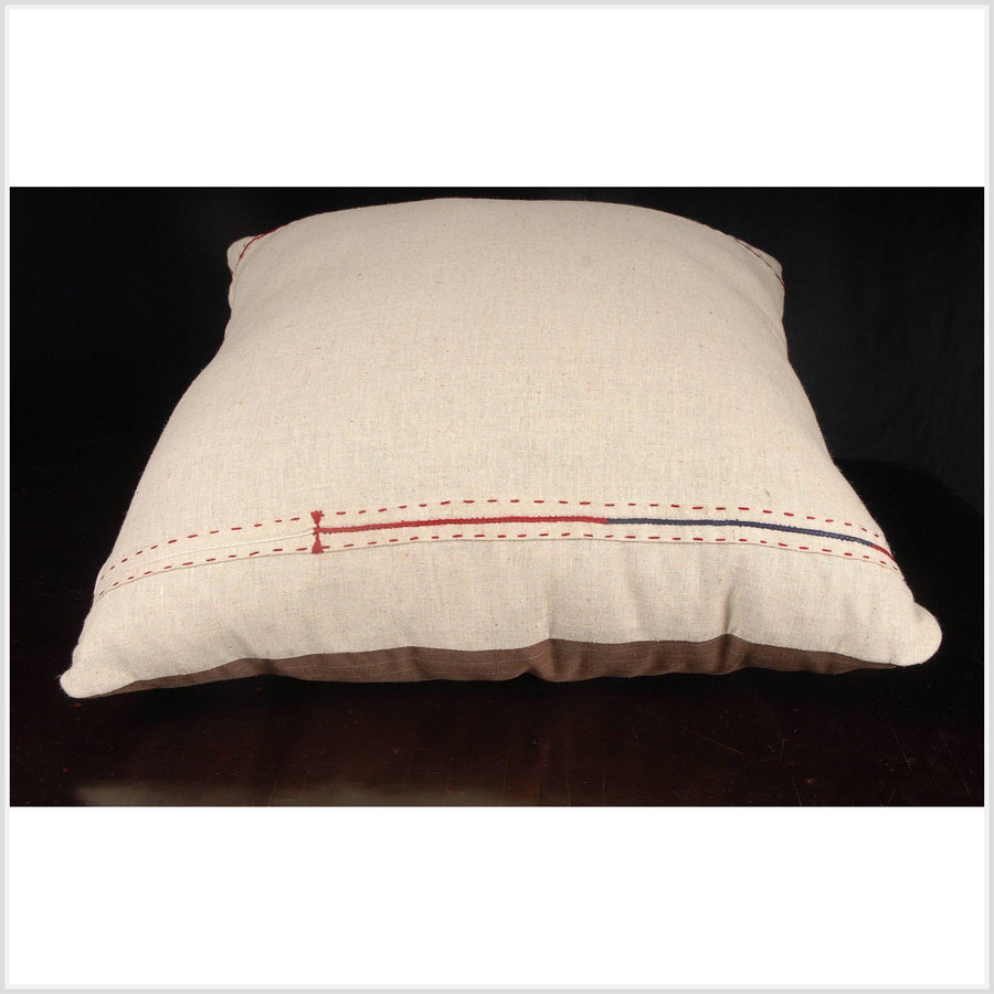Square toss pillow 18 inch Naga tribal fabric blanket Karen hand stitch ethnic hand woven natural beige hemp linen cushion India fabric NV7