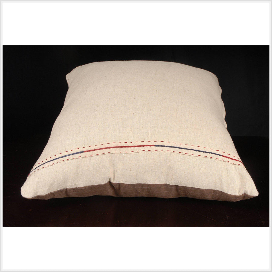 Square toss pillow 18 inch Naga tribal fabric blanket Karen hand stitch ethnic hand woven natural beige hemp linen cushion India fabric NV7
