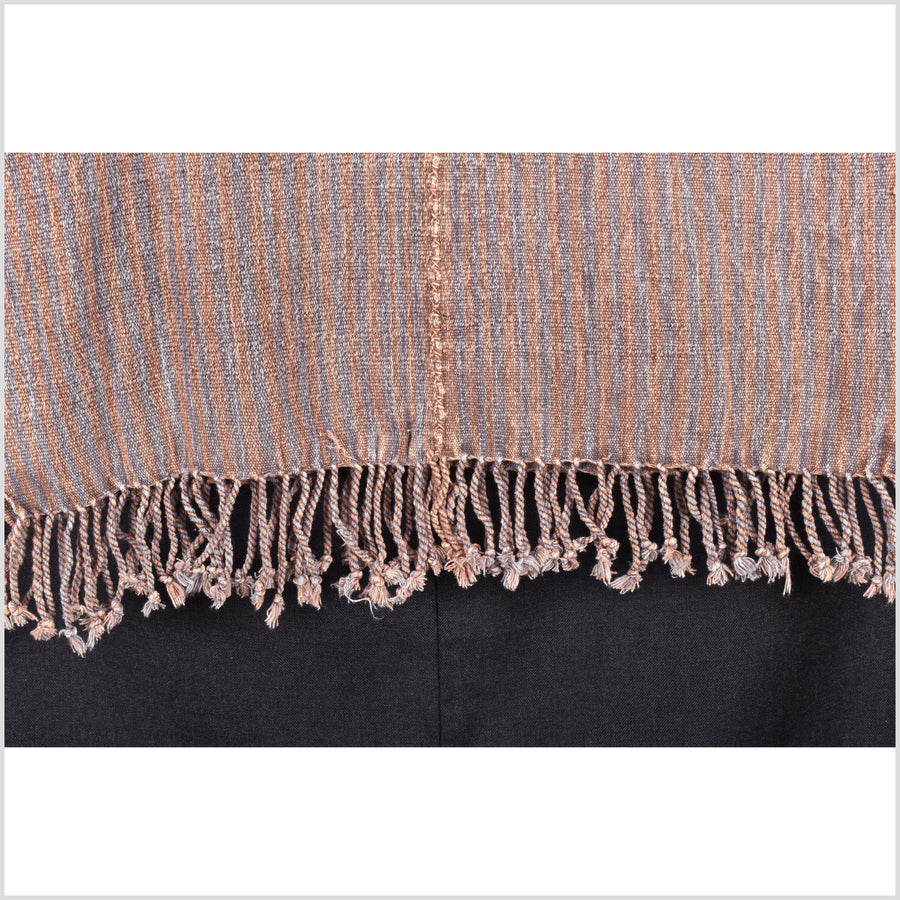 Stone wash brown purple stripe, natural organic dye cotton, handwoven tribal textile, Karen Hmong fabric, Thai ethnic throw QQ5