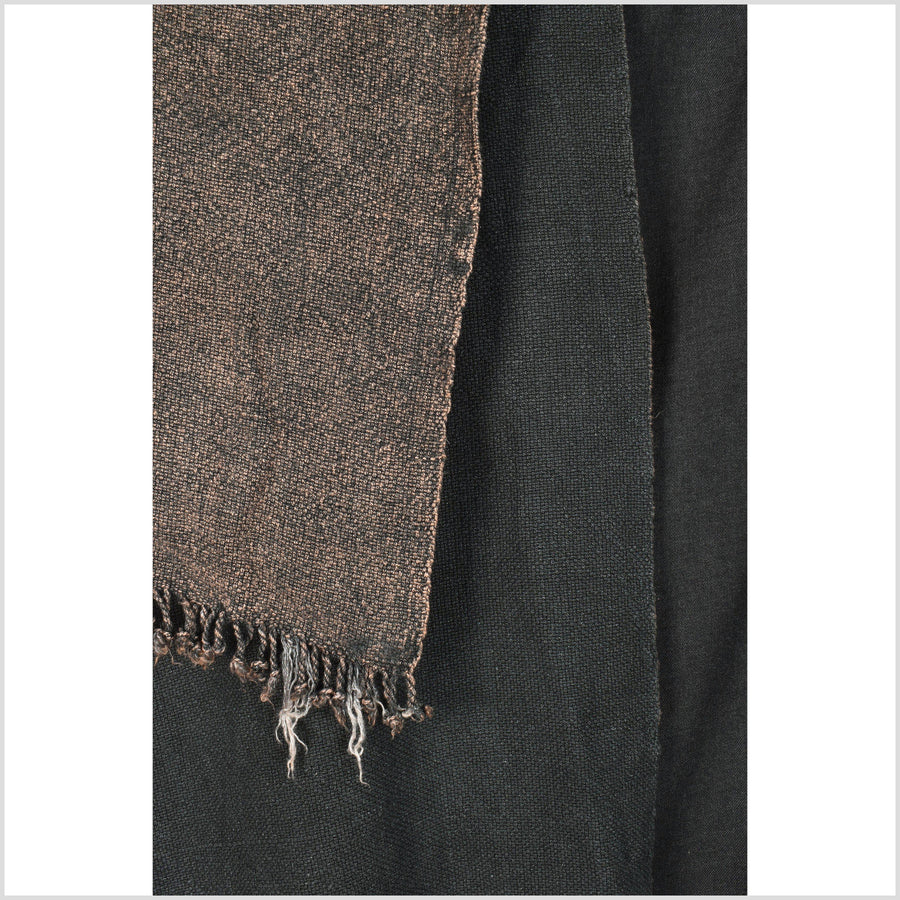 Stonewashed 100% hemp black brown rust scarf, runner, fabric. Super soft, silky, and pliable and full of brio! PO41