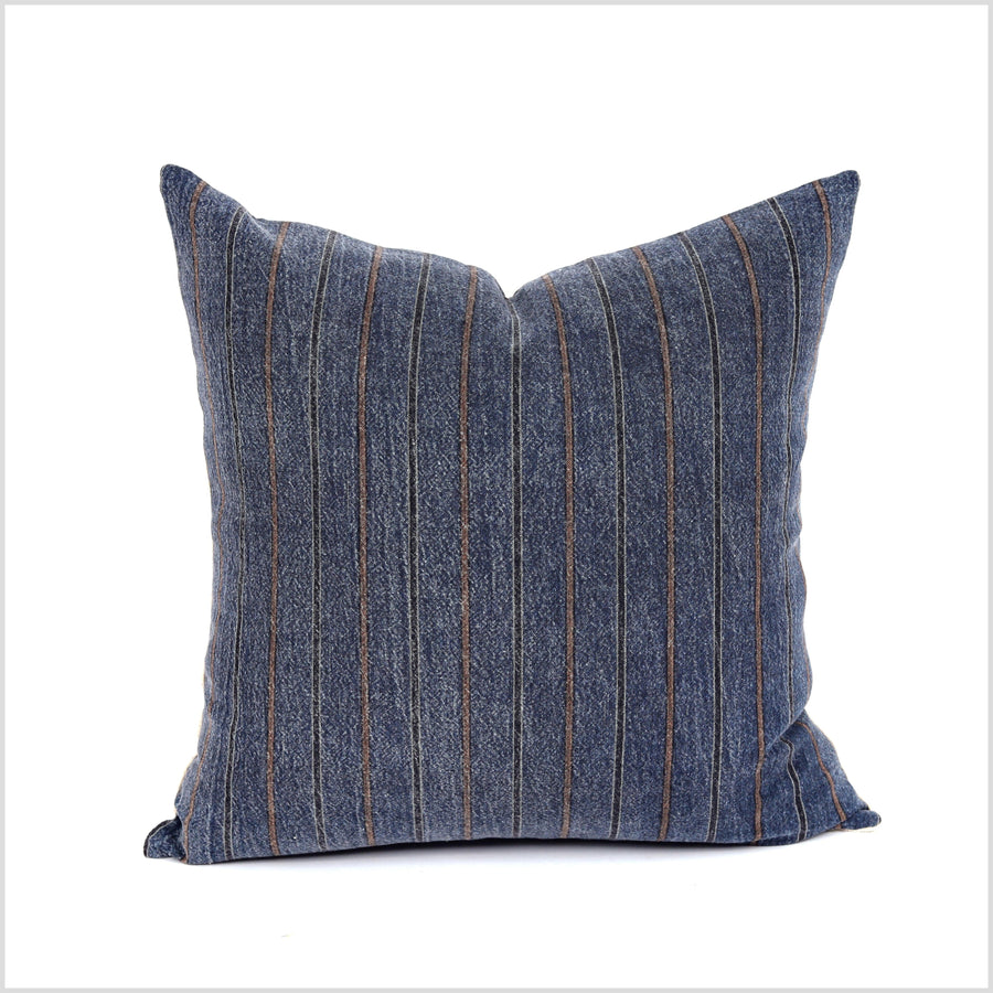 Stonewashed indigo blue handwoven cotton throw pillow, blue, black, white, brown choose your shape and size decorative cushion YY112