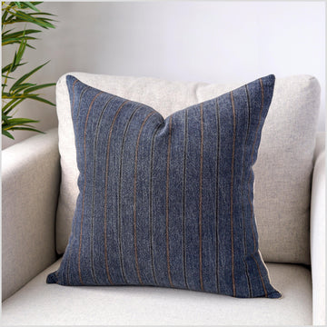 Stonewashed indigo blue handwoven cotton throw pillow, blue, black, white, brown choose your shape and size decorative cushion YY112