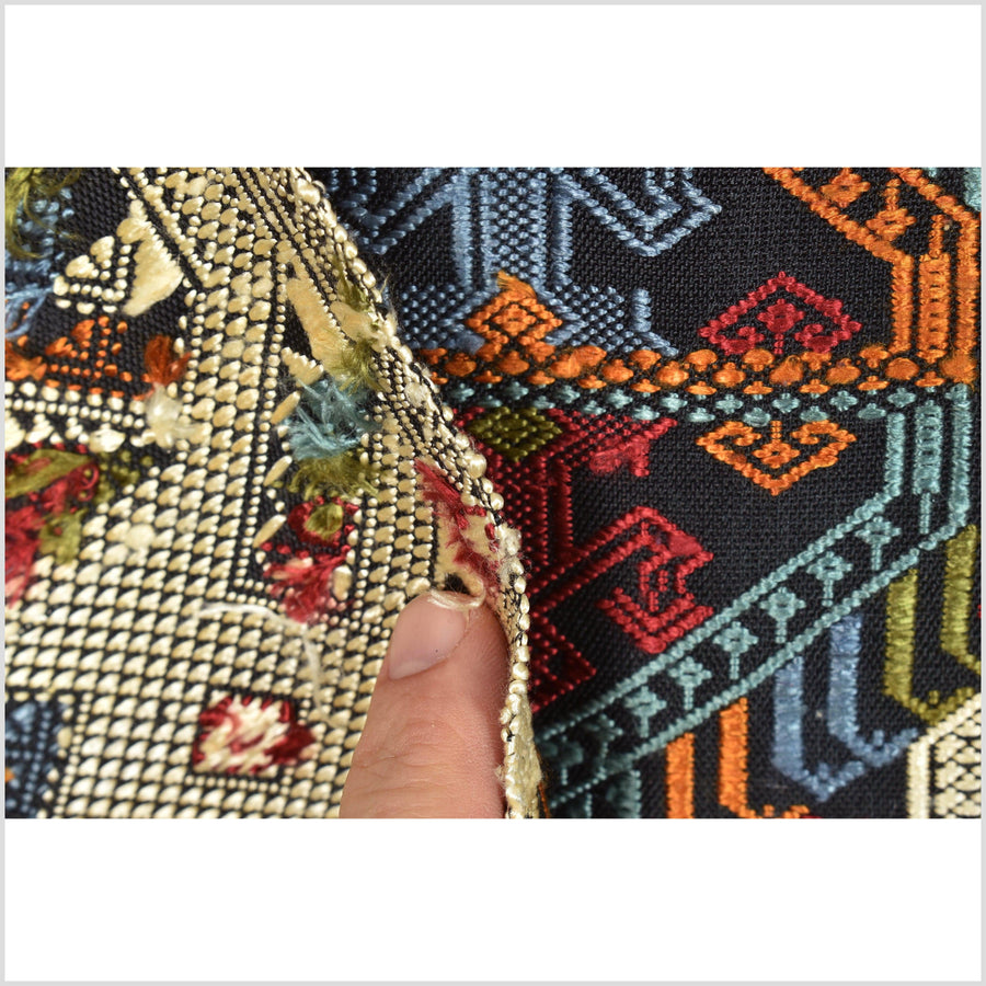 Striking tribal 100% silk runner tapestry Laos Tai Lue textile handwoven hand spun throw, organic natural dye boho ethnic decor RB101