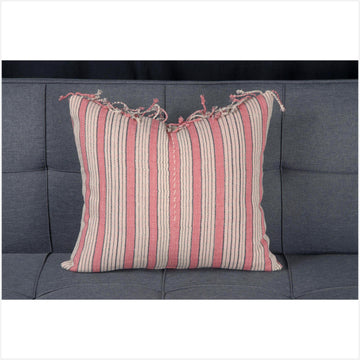 Stripe pillow hmong pillow Karen ethnic cushion tribal decorative square pillow handwoven cotton pink blue off-white stripe natural organic dye CF13
