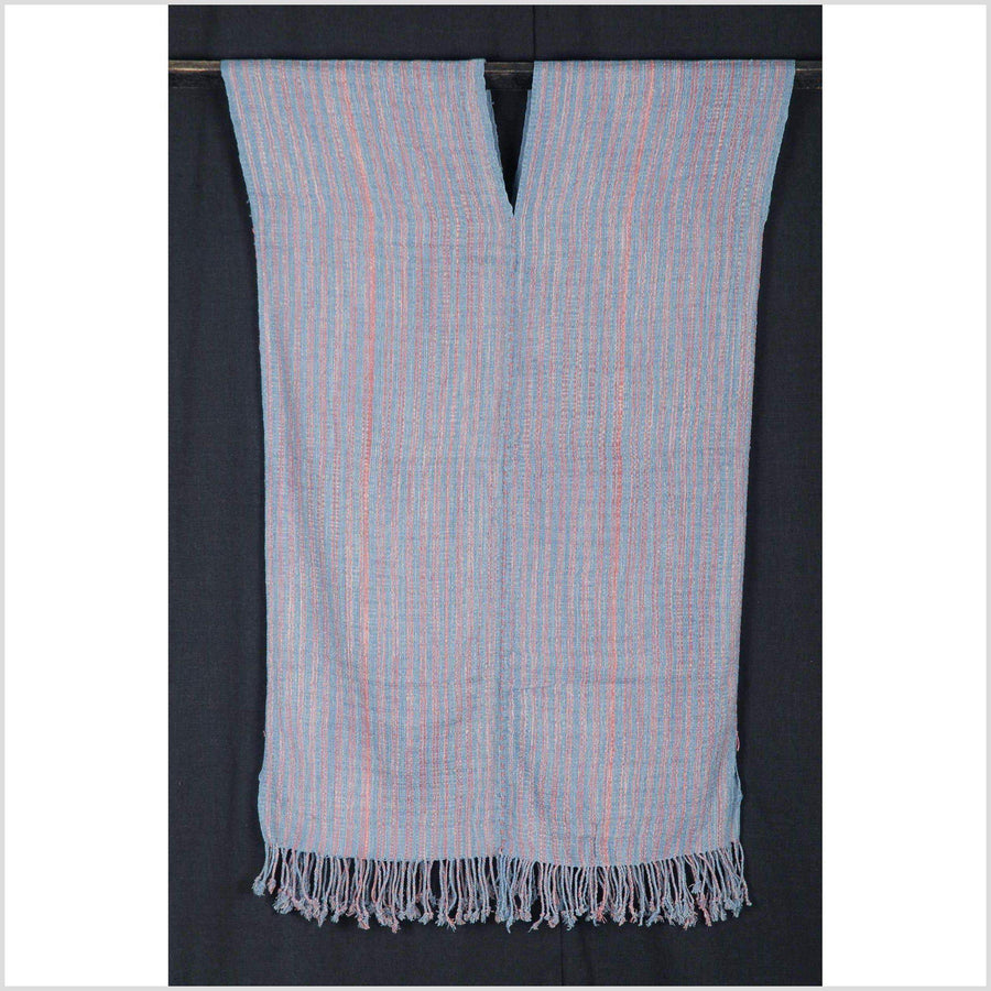 Stripe textile natural boho fabric Karen ethnic cotton shirt tribal tunic blue pink tunic tassel handmade minority Hmong throw cloth 37 WE37