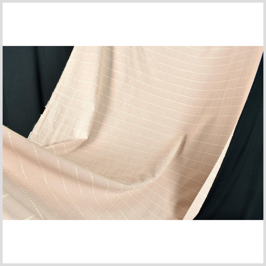 Striped beige off-white, soft cream, handwoven cotton fabric with woven off-white striping, light/medium-weight, fabric by the yard PHA221