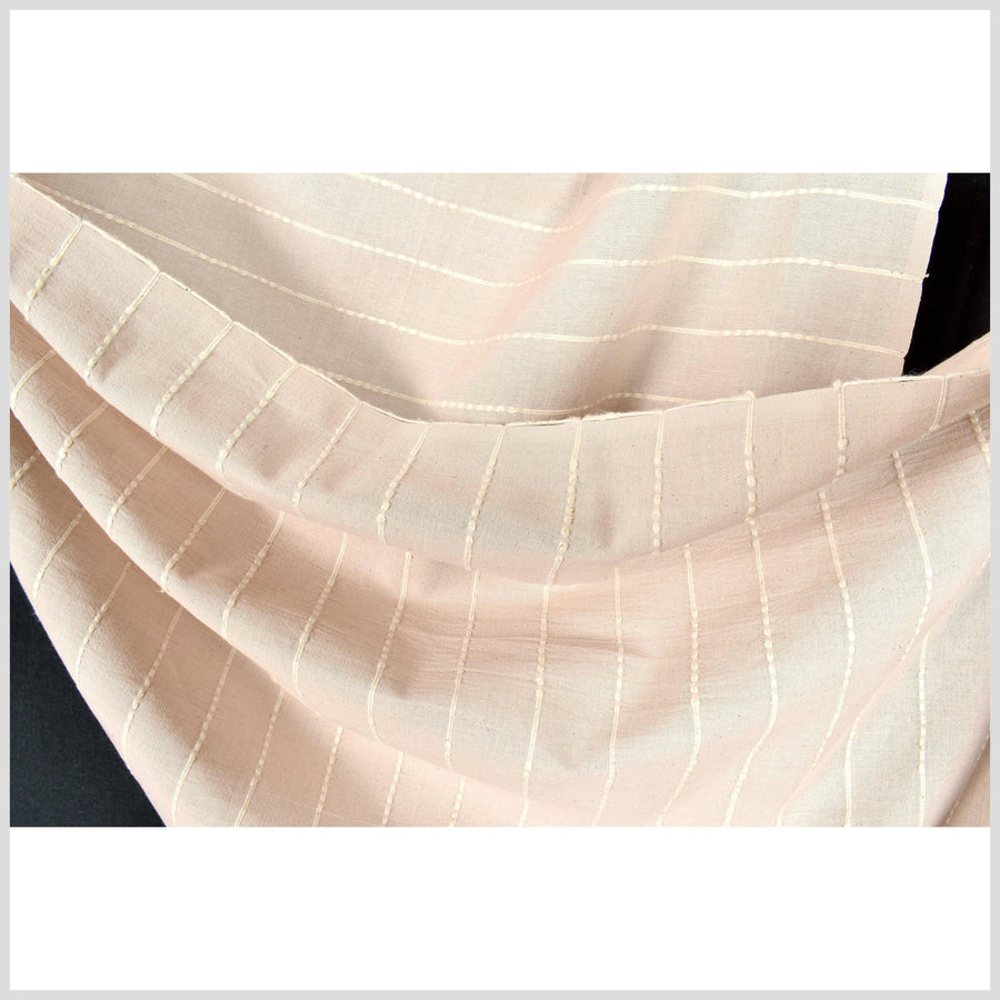 Striped beige off-white, soft cream, handwoven cotton fabric with woven off-white striping, light/medium-weight, fabric by the yard PHA221