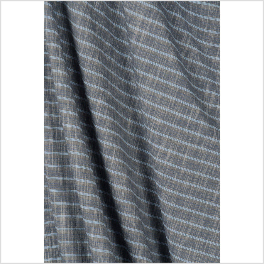 Striped black and blue 100% cotton fabric, lightweight crepe material, by the yard PHA40