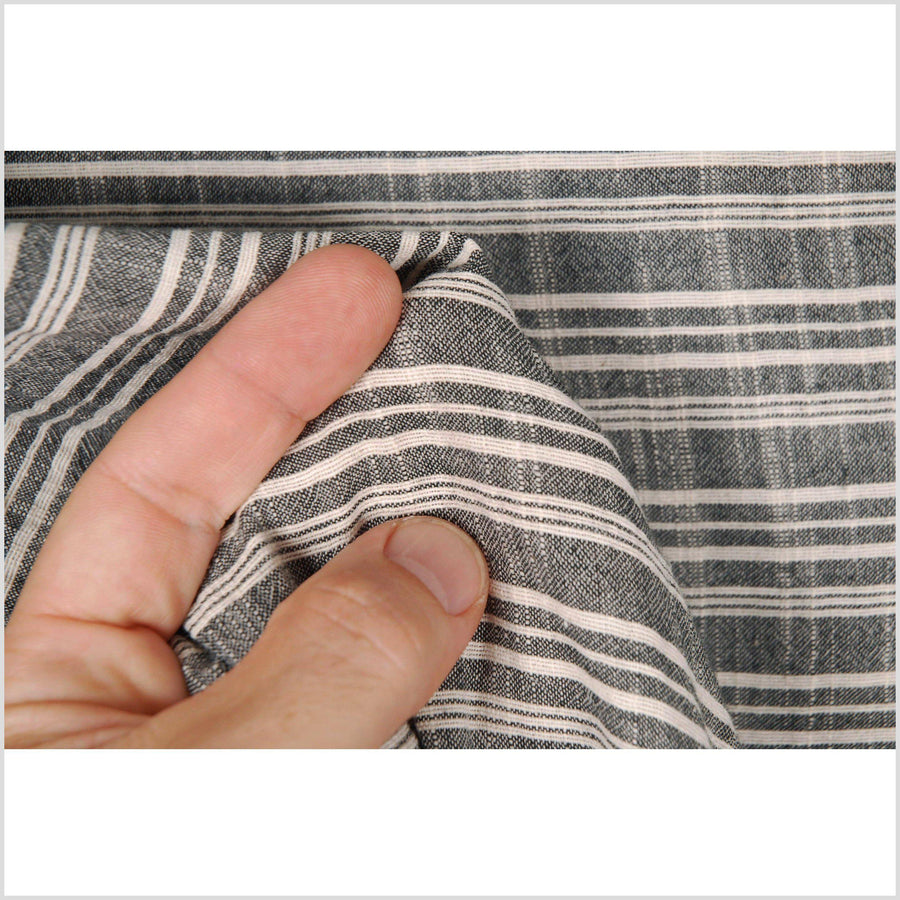 Striped black and off-white 100% cotton fabric, lightweight crepe material, by the yard PHA32