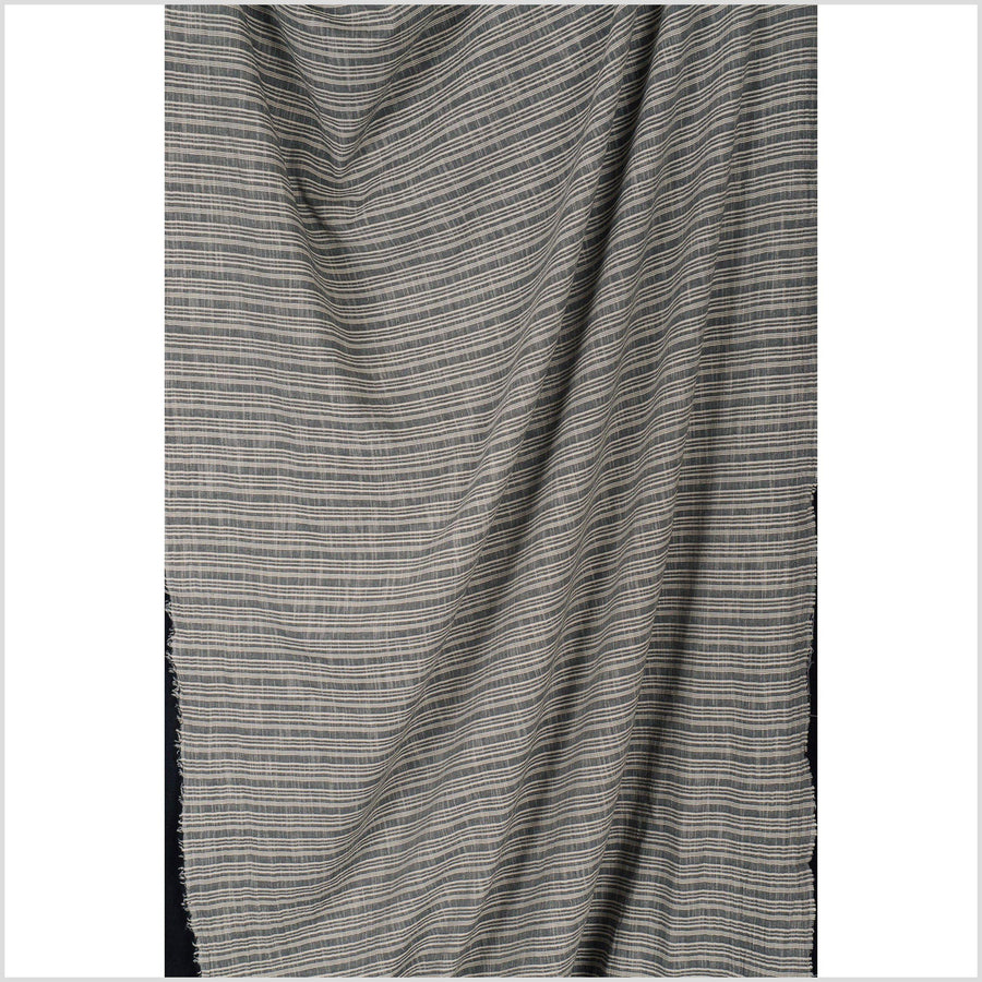 Striped black and off-white 100% cotton fabric, lightweight crepe material, by the yard PHA32