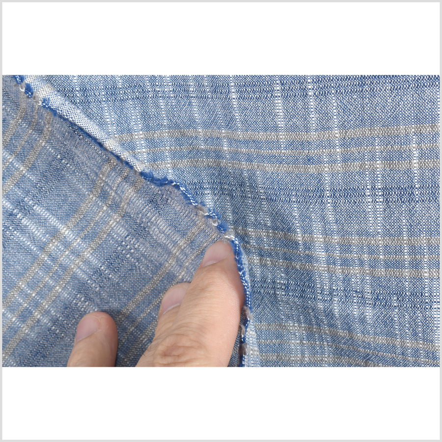 Striped blue and gray 100% cotton fabric, lightweight crepe material, by the yard PHA160