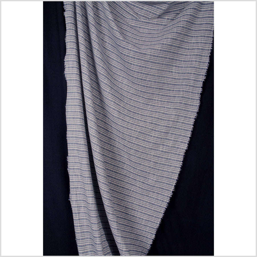 Striped blue and off-white 100% cotton fabric, lightweight crepe material, by the yard PHA36