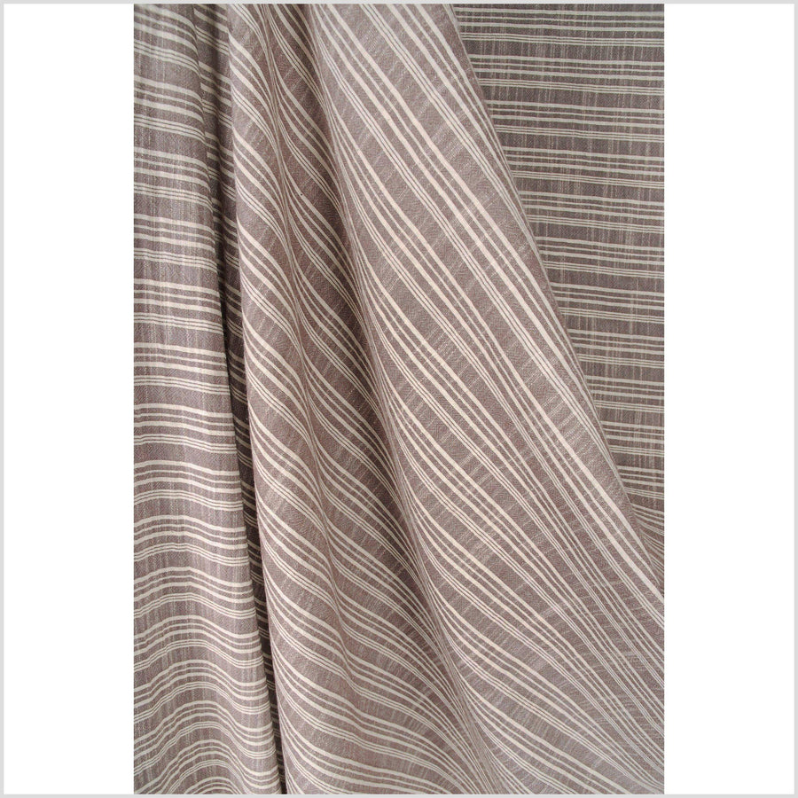 Striped brown and off-white 100% cotton fabric, lightweight crepe material, by the yard PHA37