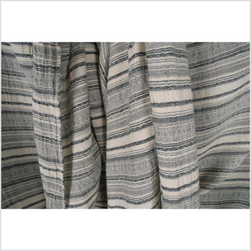 Striped cotton crepe fabric, lightweight cream, off-white fabric with horizontal black striping, per yard PHA25