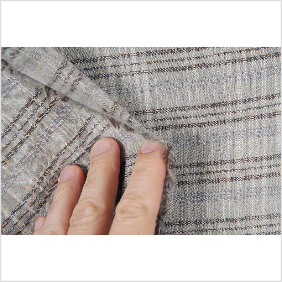 Striped gray and brown 100% cotton fabric, lightweight crepe material, by the yard PHA38