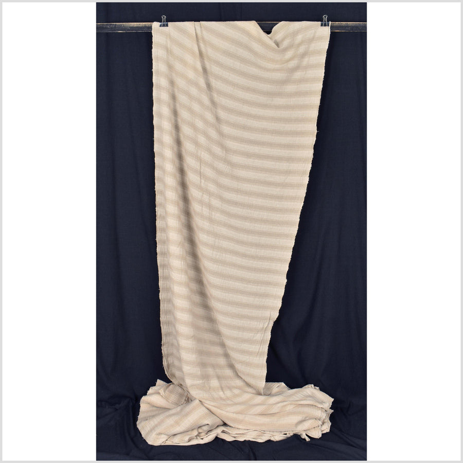 Striped neutral hemp and linen crepe fabric, horizontal cream and beige banding, by the yard PHA71