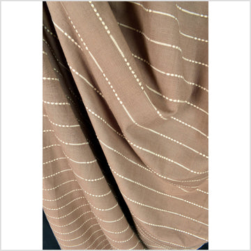 Striped tawny and tan, soft brown, handwoven cotton fabric with woven off-white striping, light/medium-weight, fabric by the yard PHA222