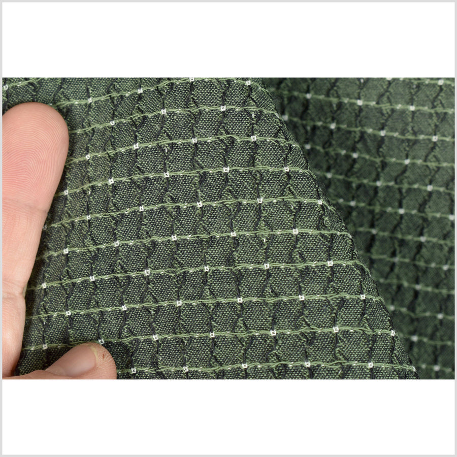 Stunning emerald green cotton fabric, surface woven white and black highlights, textured hand feel, Thailand woven craft by yard PHA278