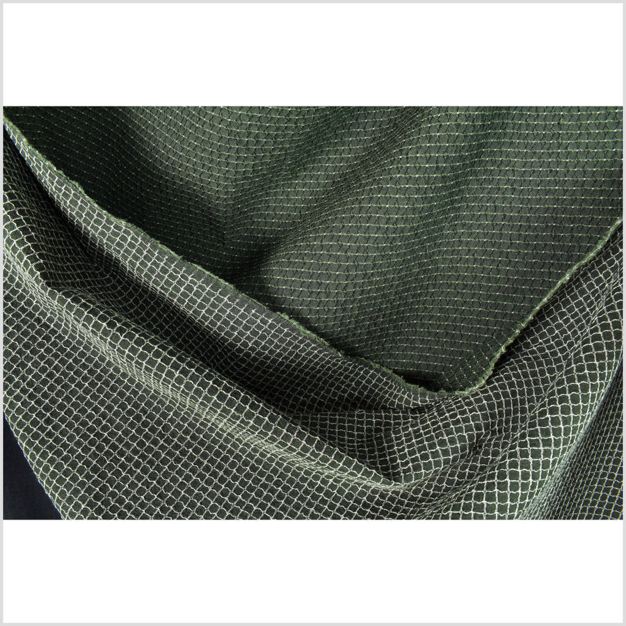 Stunning emerald green cotton fabric, surface woven white and black highlights, textured hand feel, Thailand woven craft by yard PHA278