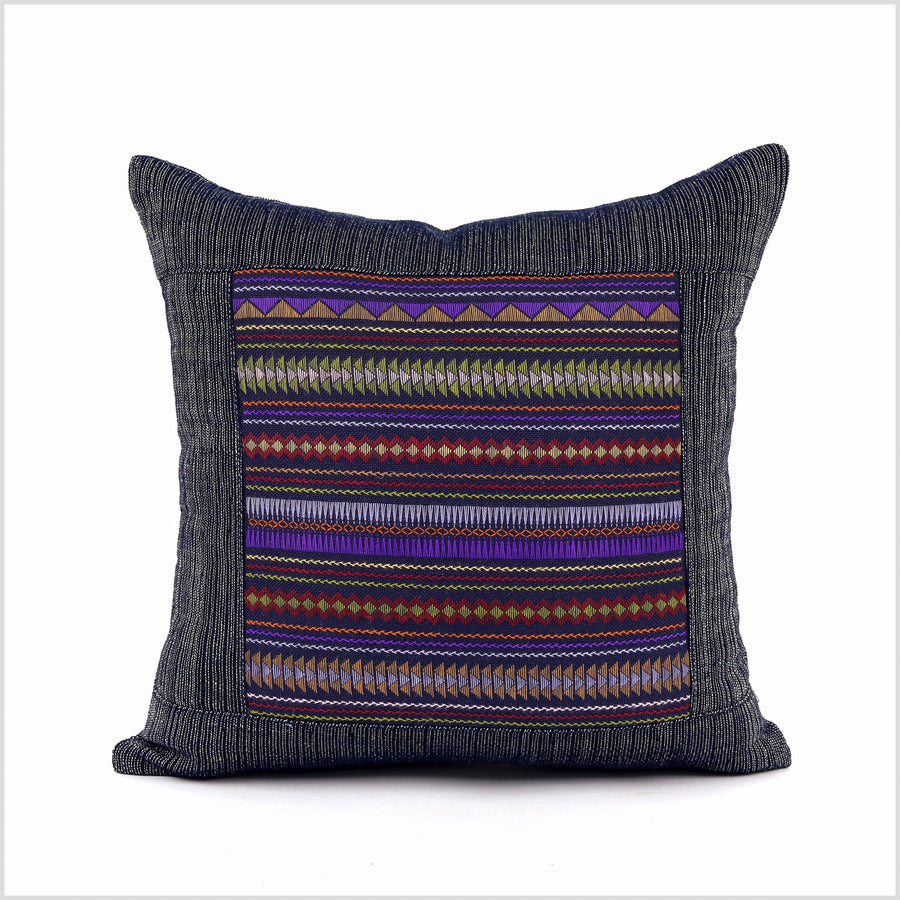 Stunning tribal ethnic Akha pillow, hand embroider traditional textile, 15 inch cushion, fair trade purple pink green violet red orange YY20