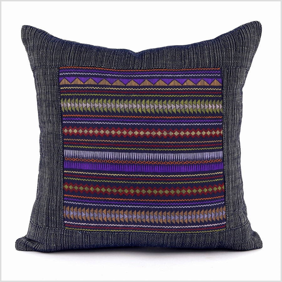 Stunning tribal ethnic Akha pillow, hand embroider traditional textile, 15 inch cushion, fair trade purple pink green violet red orange YY20